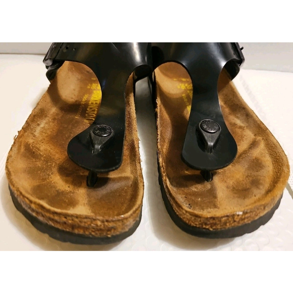 Birkenstock Gizeh Sandals Womens 38 Size 7 Patent High Shine Black Sandals Thong - Picture 3 of 13